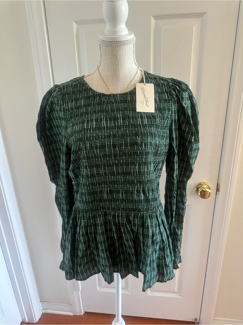 Universal Thread Green Plaid Smocked Peplum Top